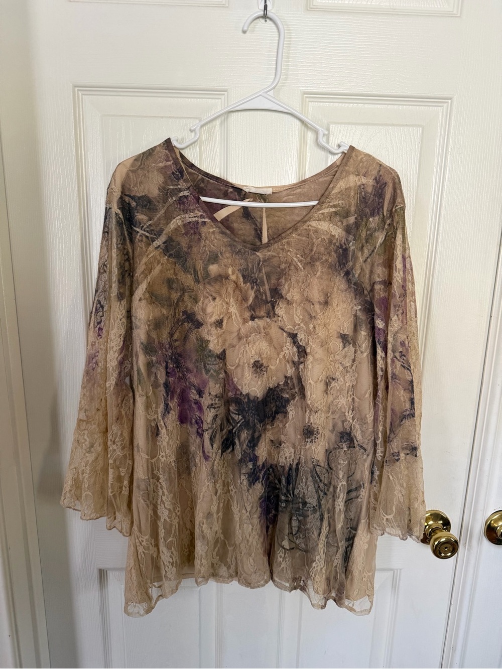 Brittany Black beige & gray lace blouse Y2K